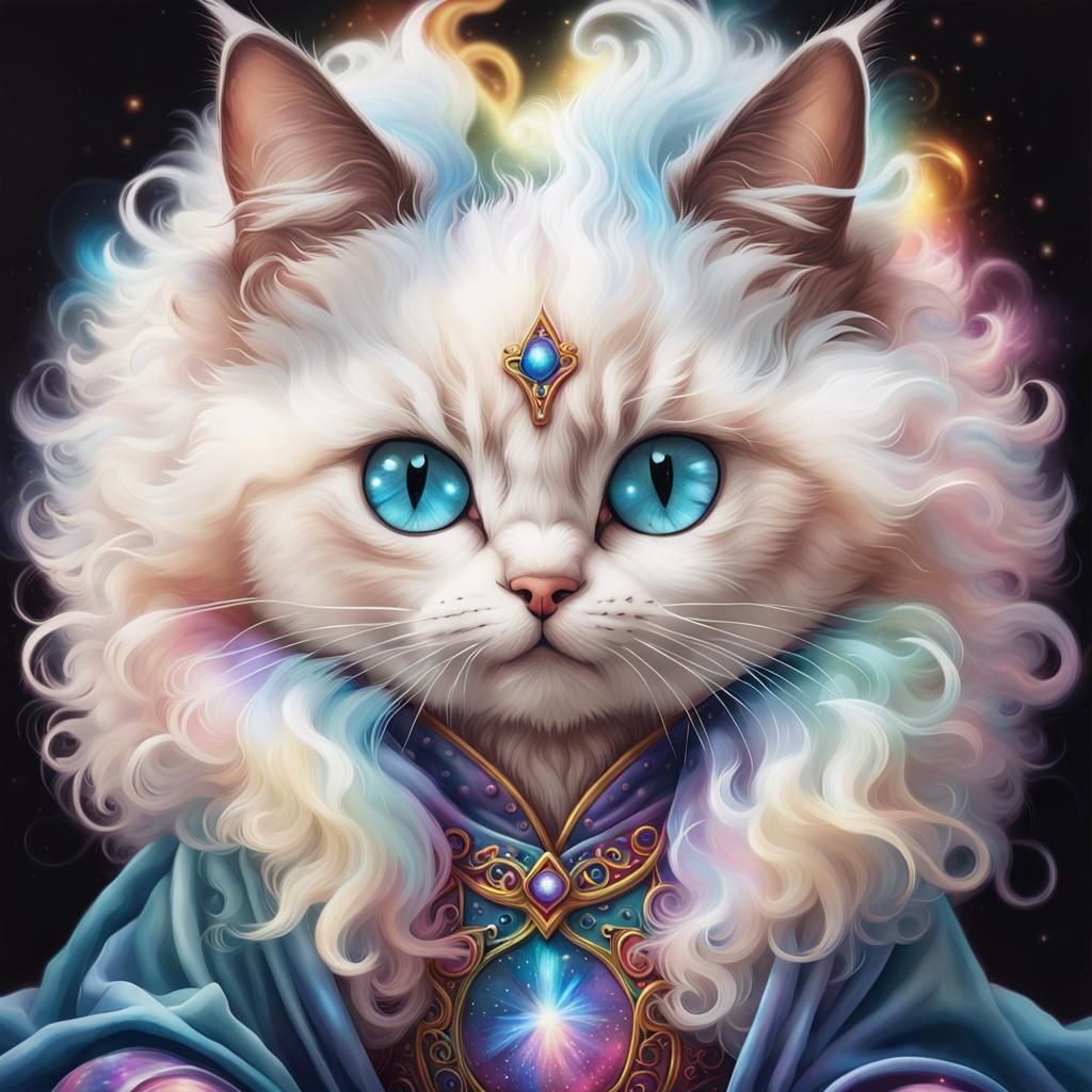 Magical Cat Wizard with Rainbow Power