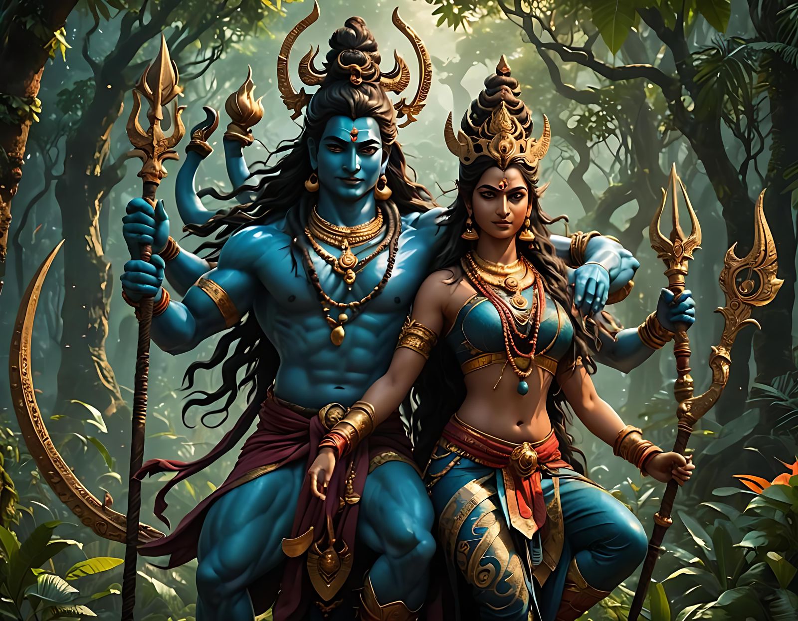 Shiva and Shakti in Yabyum Position: Detailed Matte Painting