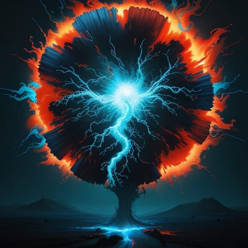 Electric Blue and Orange Inferno Explodes with Chaotic Power