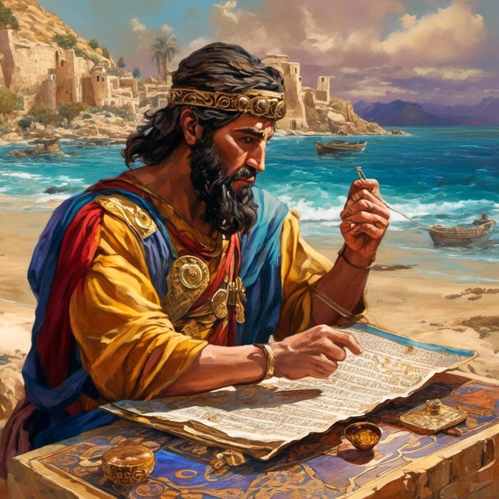 <lora:Phoenicia:1.0> alcohol ink picture of a beautiful Phoenician man with two  hands having four fingers and a thumb a...