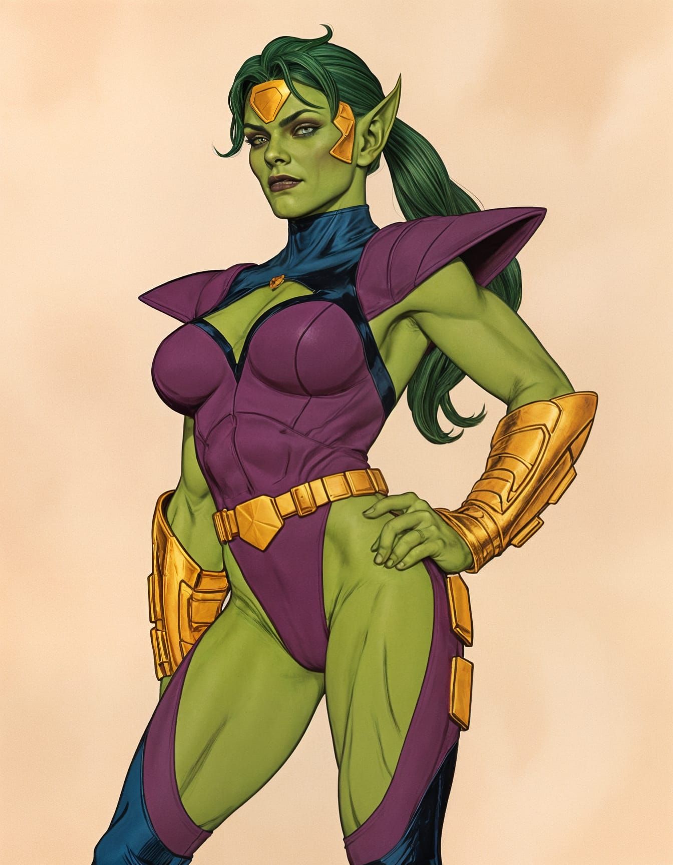 Hyperrealistic Female Skrull in Marvel Comic Style