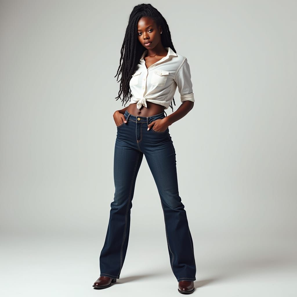 Fashion Portrait of Athletic Black Woman in Denim