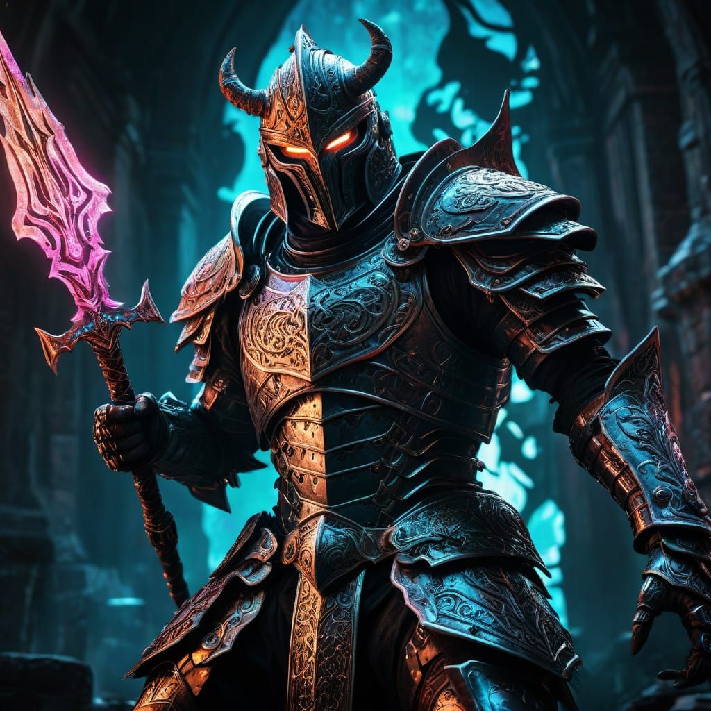 Warrior vs Dark Entity in Comic Book Style