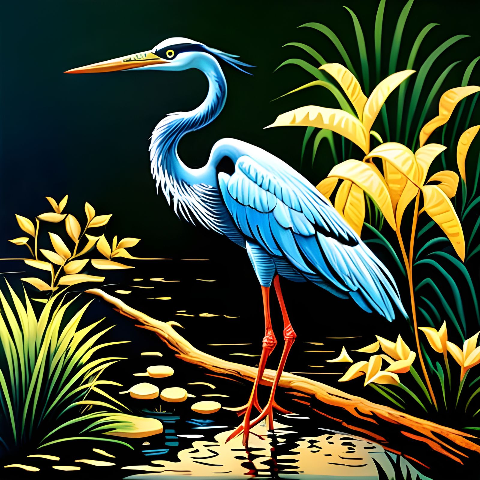 Heron on Pond: Intricate 8K Concept Art