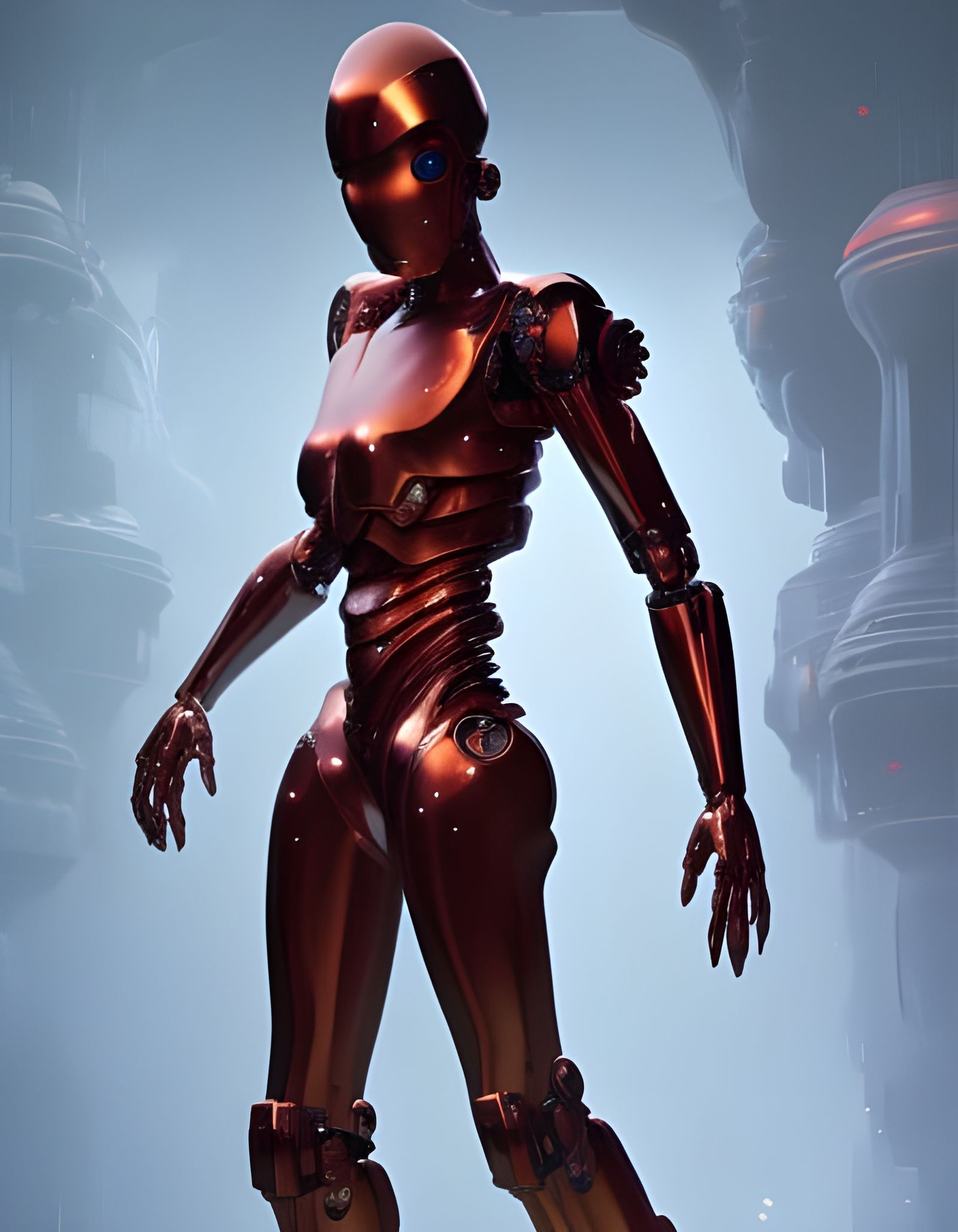 Red Metal Android in Ethereal Fantasy Art Style