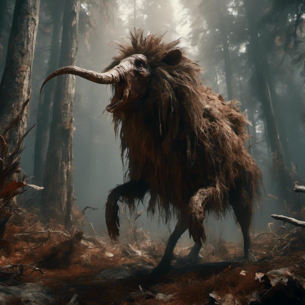 Fluffy Brown One-Legged Animal Jumps in Forest