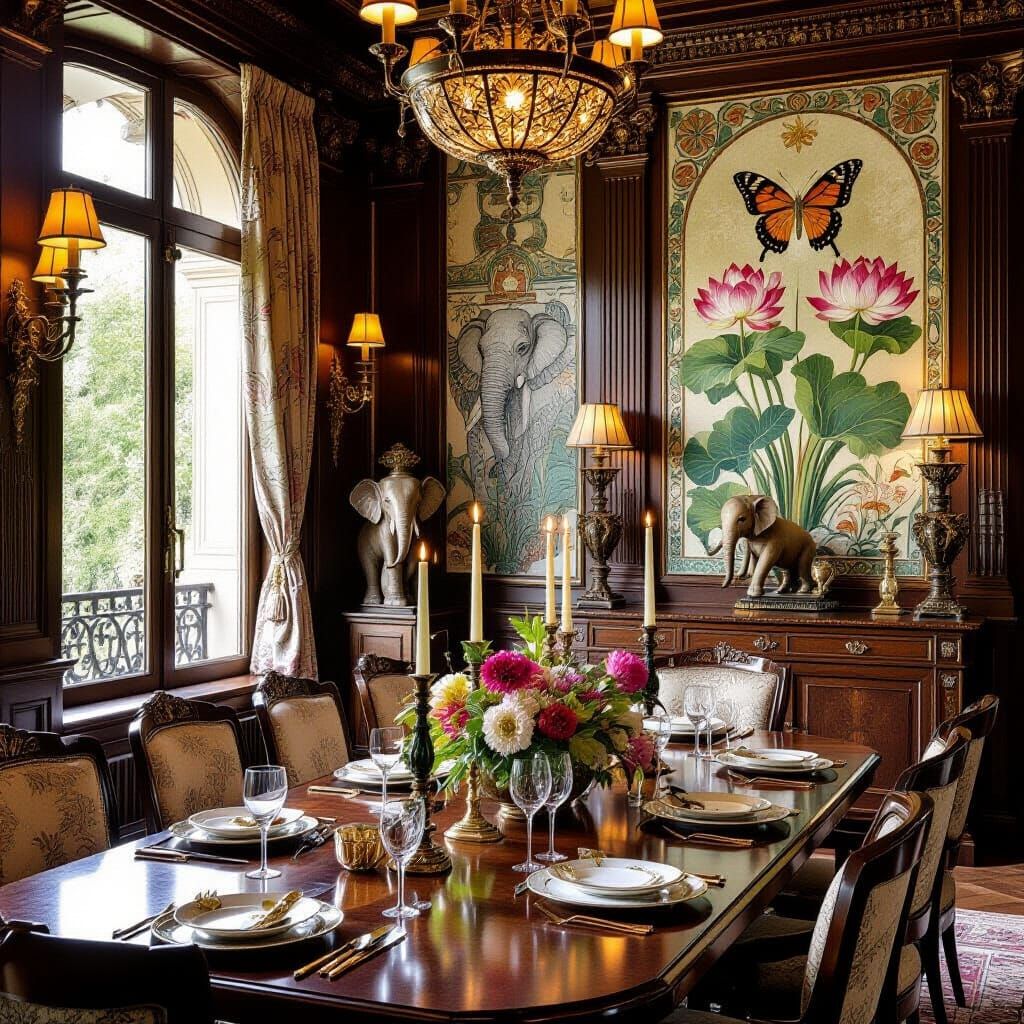 Art Nouveau Dining Room with Bronze Accents