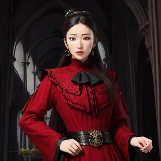 Asian girl in a Red Dress.