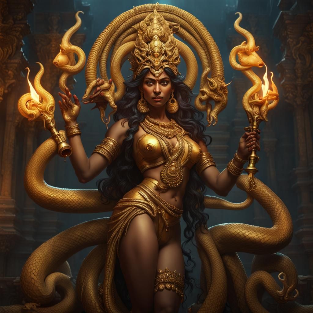 Manasa, Indian Snake Goddess in Dark Fantasy Style