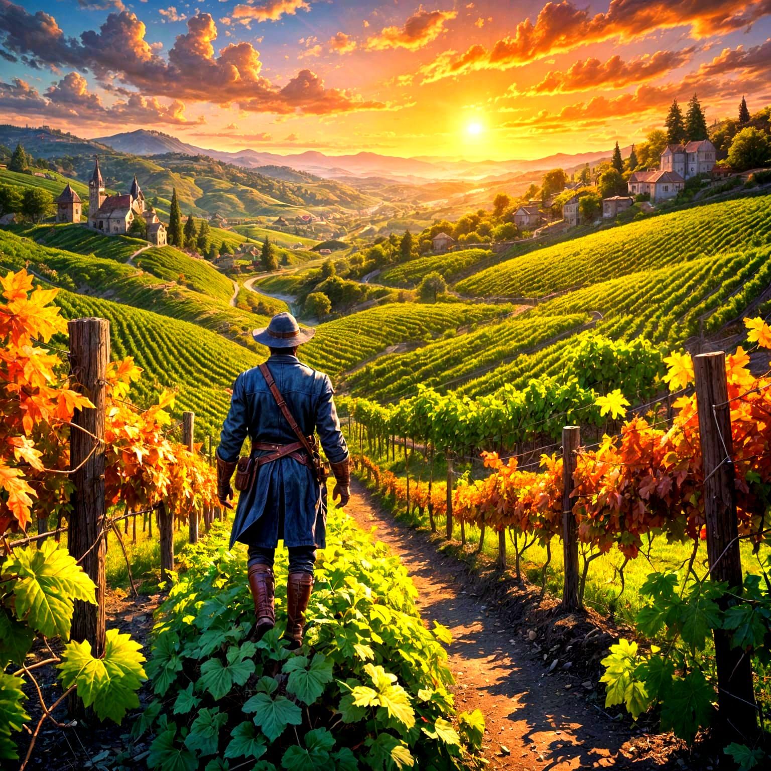 Fantastical Vineyard Landscape in Deep, Intricate Detail