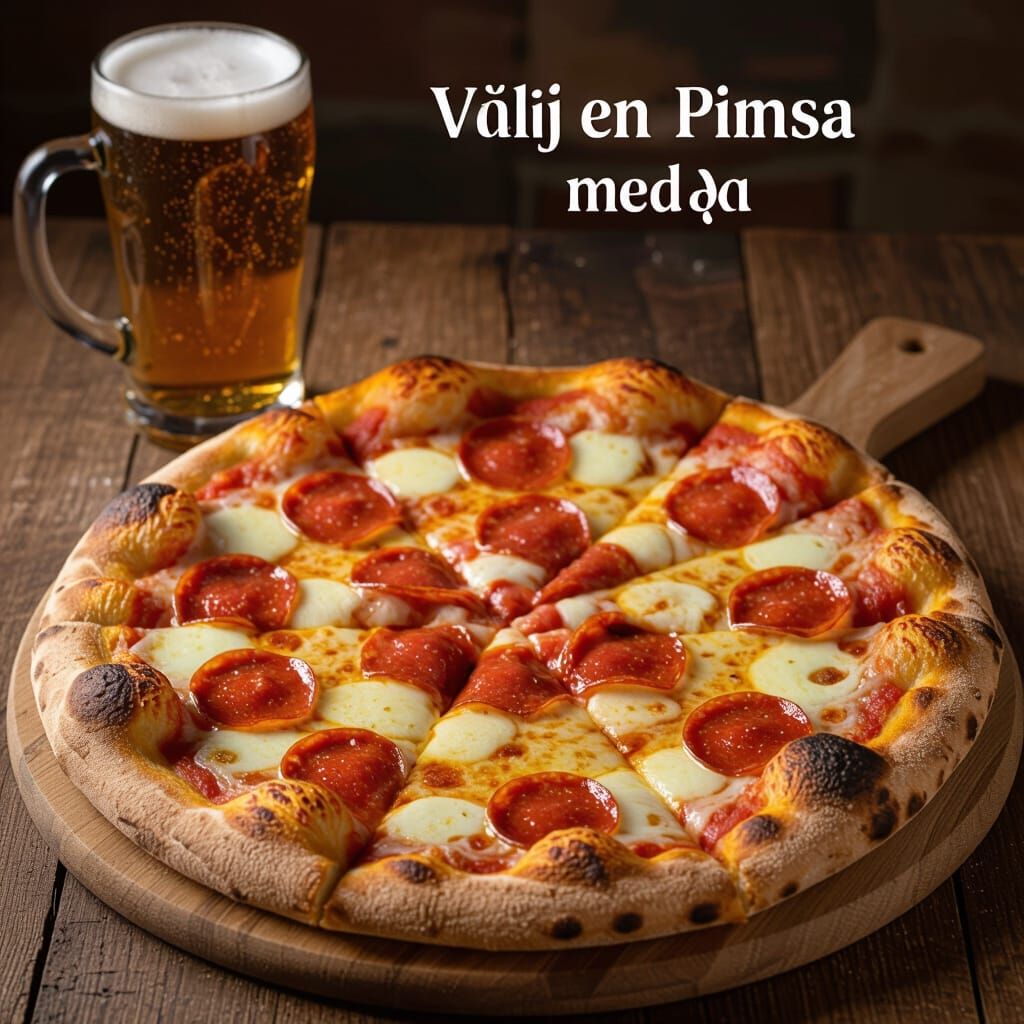 Pinsa Pizza with Pepperoni and Beer Still Life