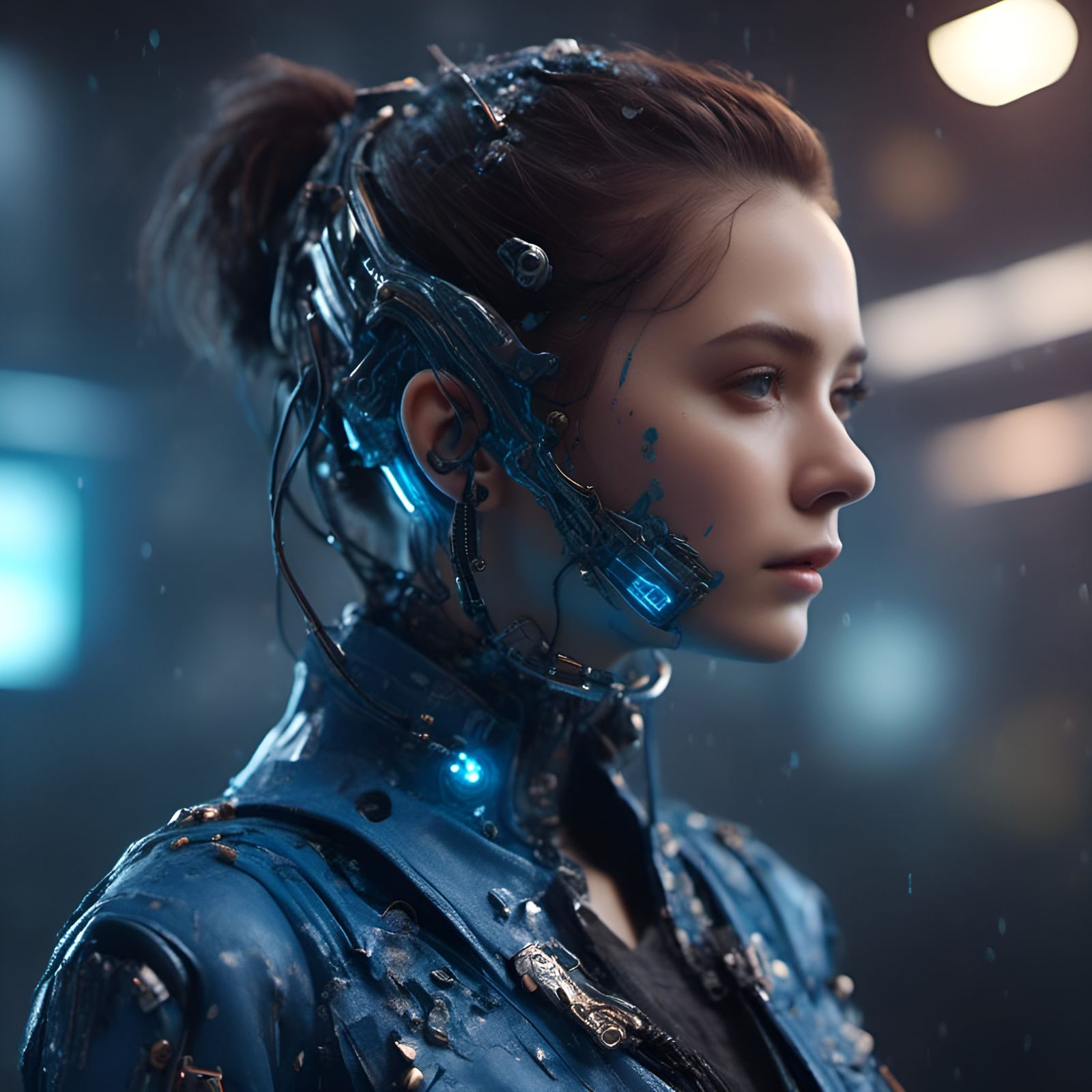 Cybernetic Woman Portrait in Detailed Matte Style