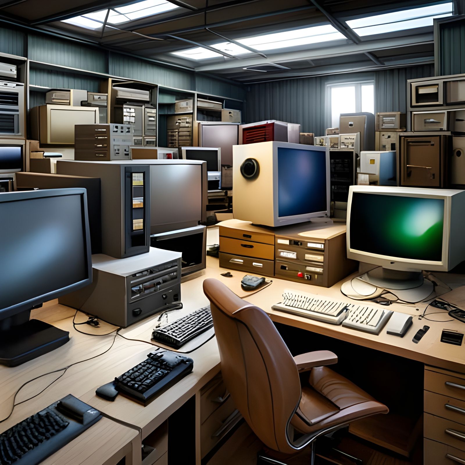 Retro Junkyard of Computers in Synthwave Style