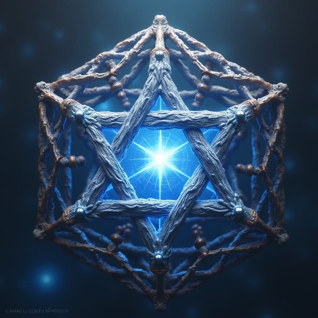 Star of David in Metatron Cube with Blue Light