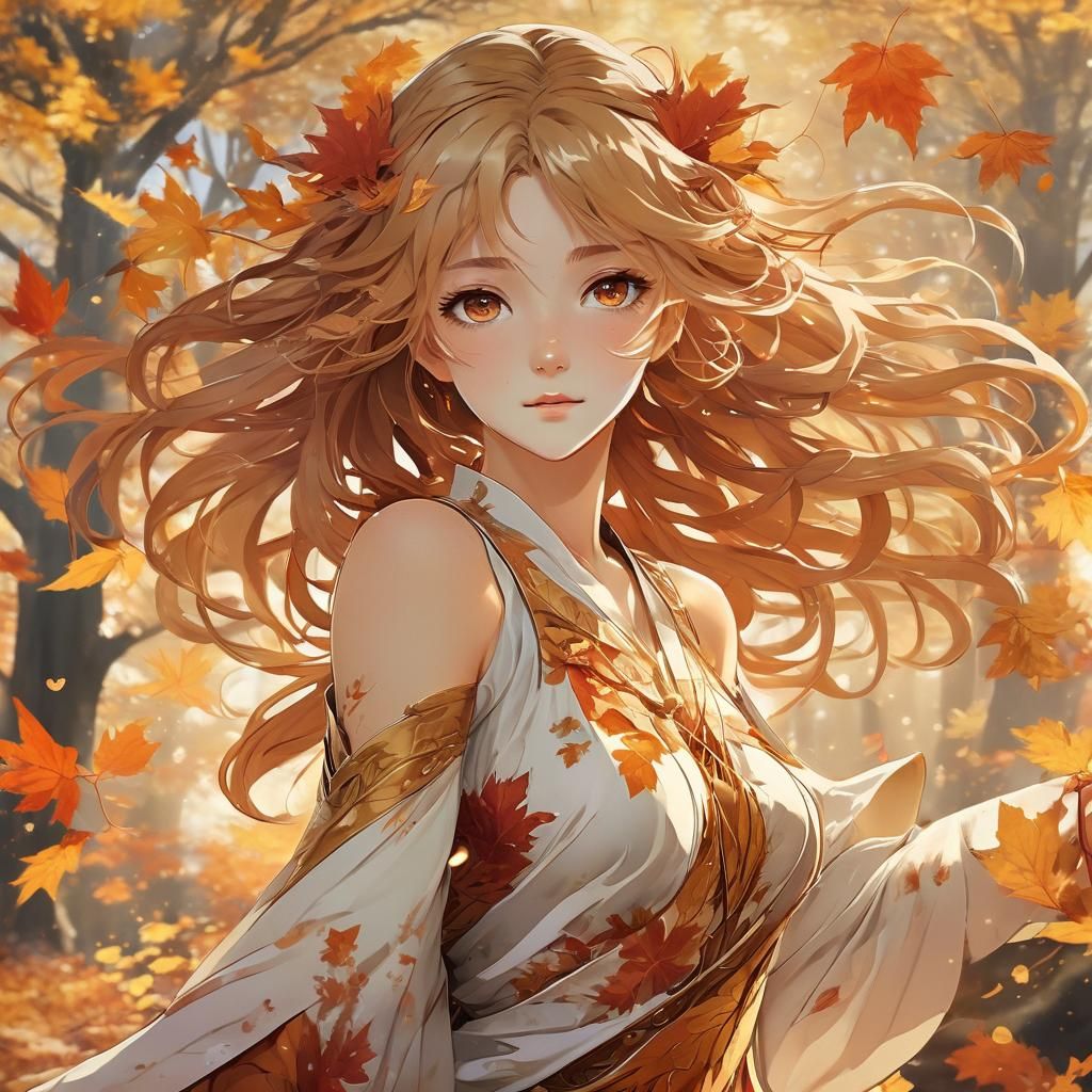 Autumn Goddess in Watercolor Anime Style