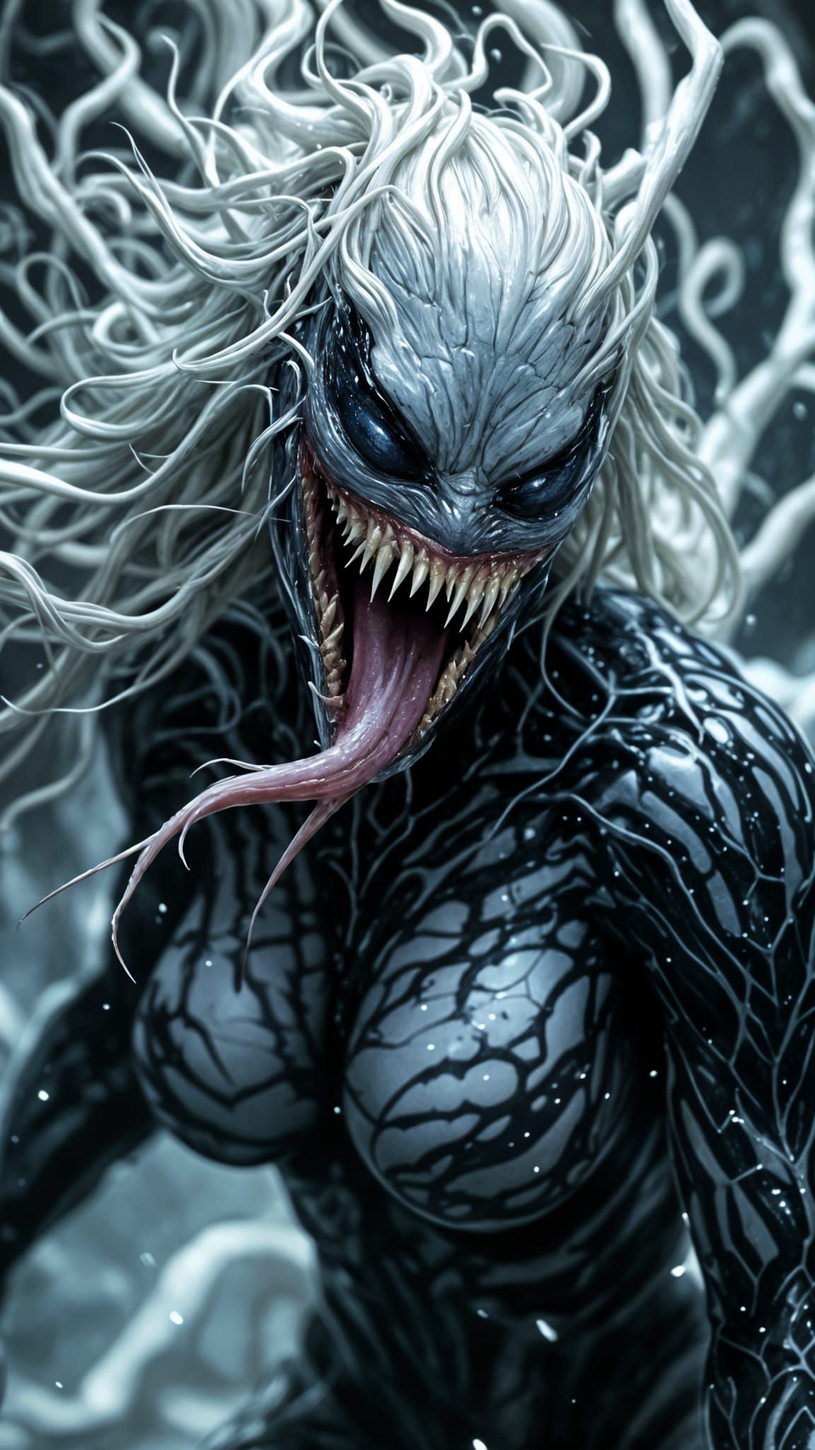 Surreal Goddess of White Venom in Horror Art