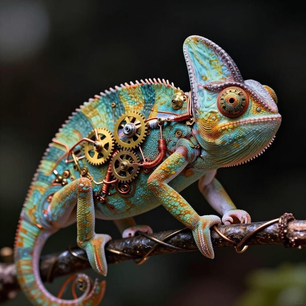 Intricate Clockwork Chameleon Photorealistic Style