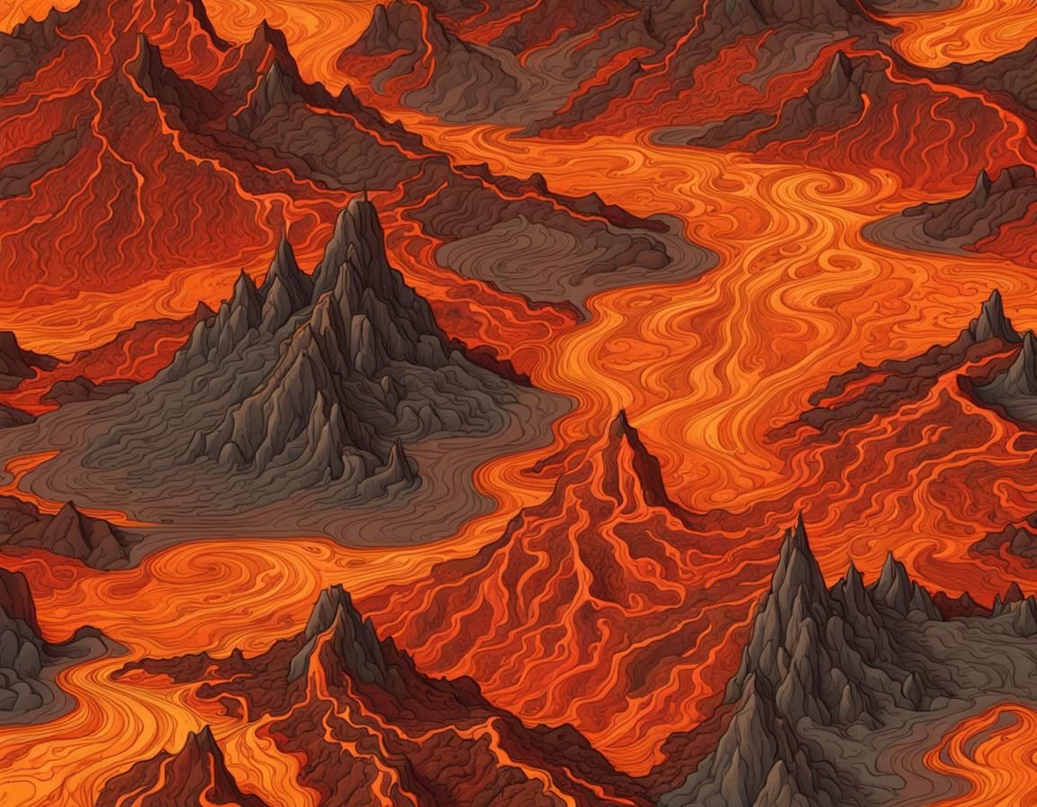 Volcanic Island: A Fiery Landscape Painting