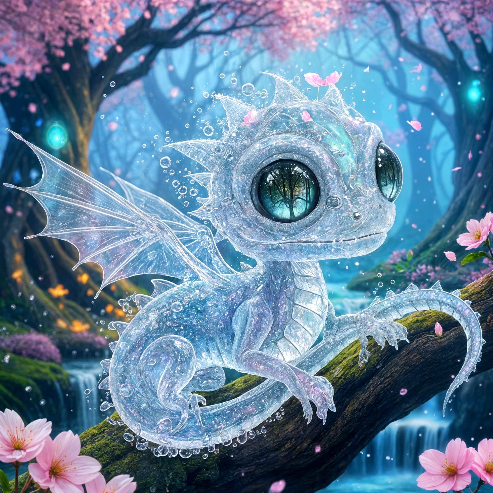 Ethereal Liquid Baby Dragon in Shimmering Fairy Forest