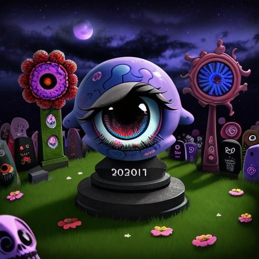 Psychedelic Chibi Urn in a Freaky Graveyard