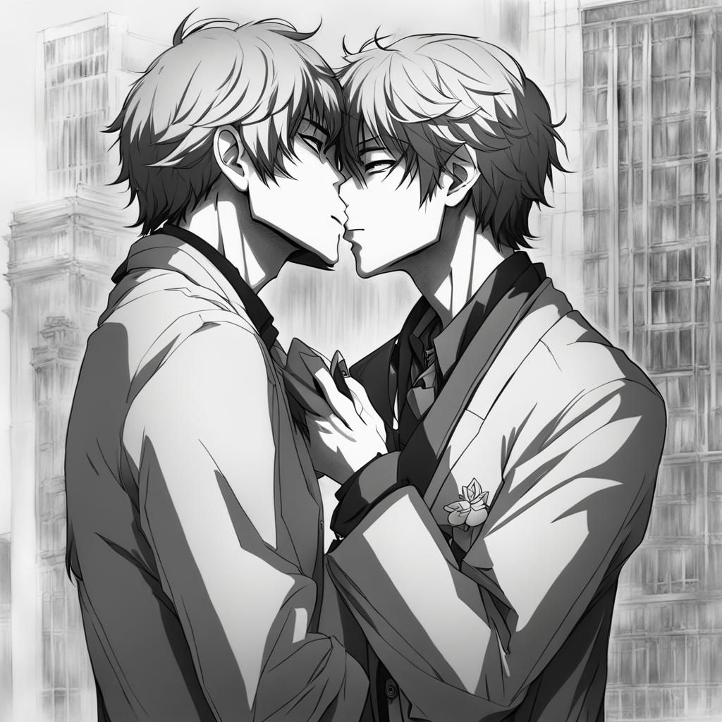 Anime Style Image of Two Men Kissing