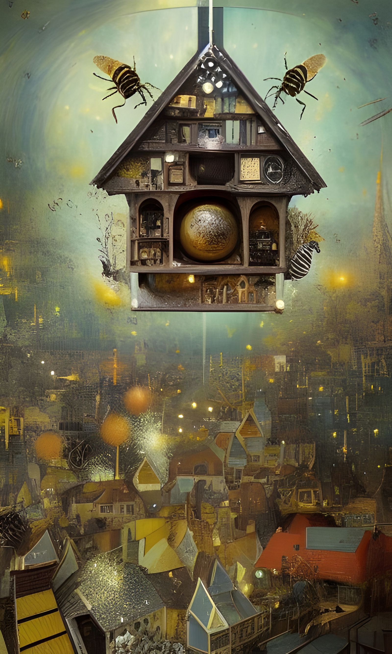 Honey-Coated Bee House: A Hyperrealistic Mixed Media Paintin...