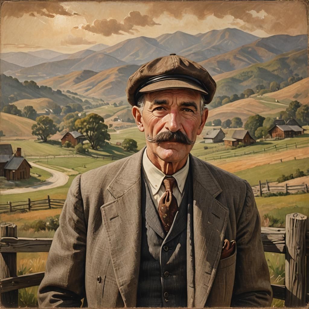 Vintage Portrait of American Man in Classic Realism Style