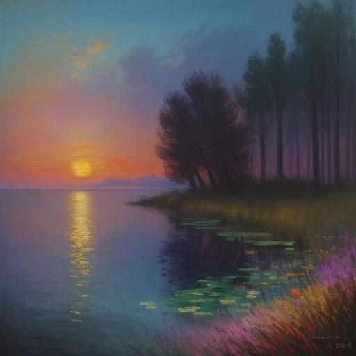 Artist Painting Dreamlike Landscape in Impressionist Style