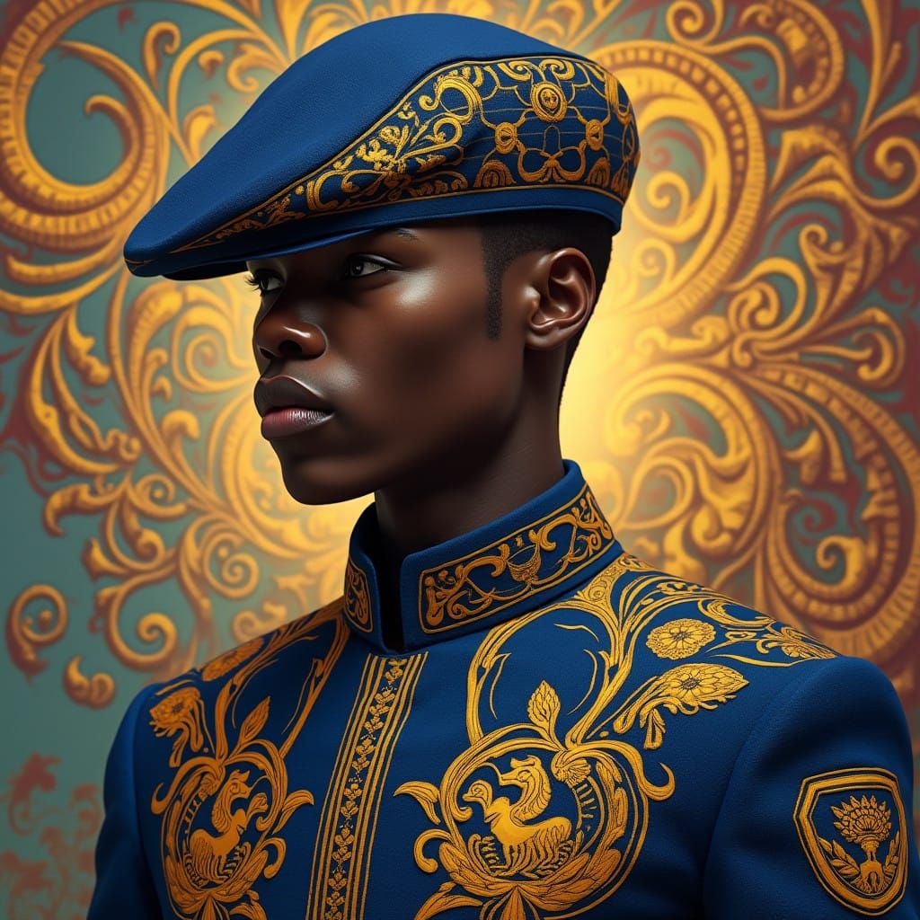 African Futurist Police Officer in Afrofuturist Landscape
