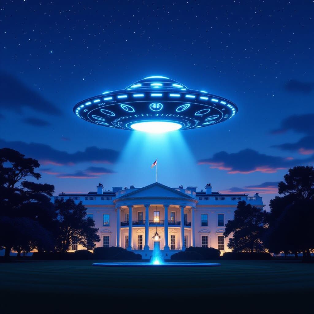 UFO Lands at White House in Cinematic Matte Painting