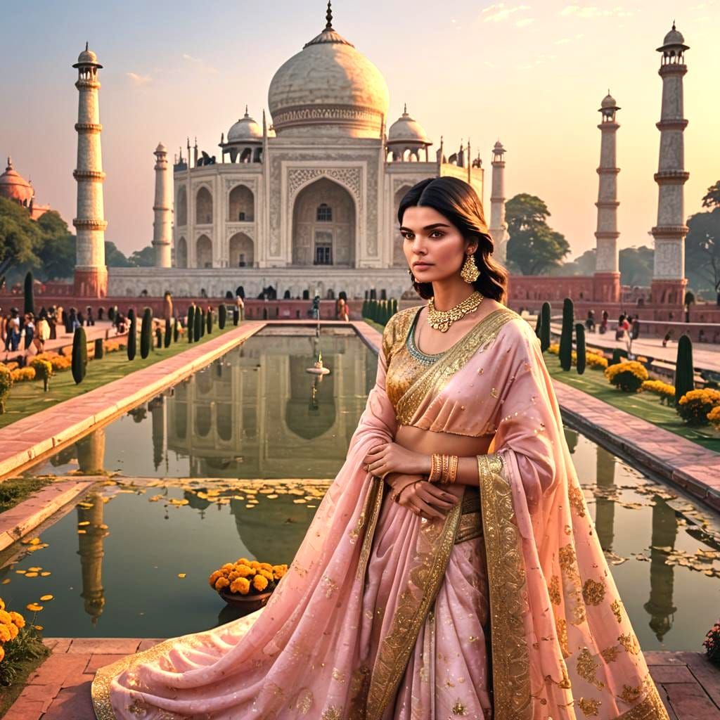 Kendall Jenner at the Taj Mahal: Detailed Matte Painting