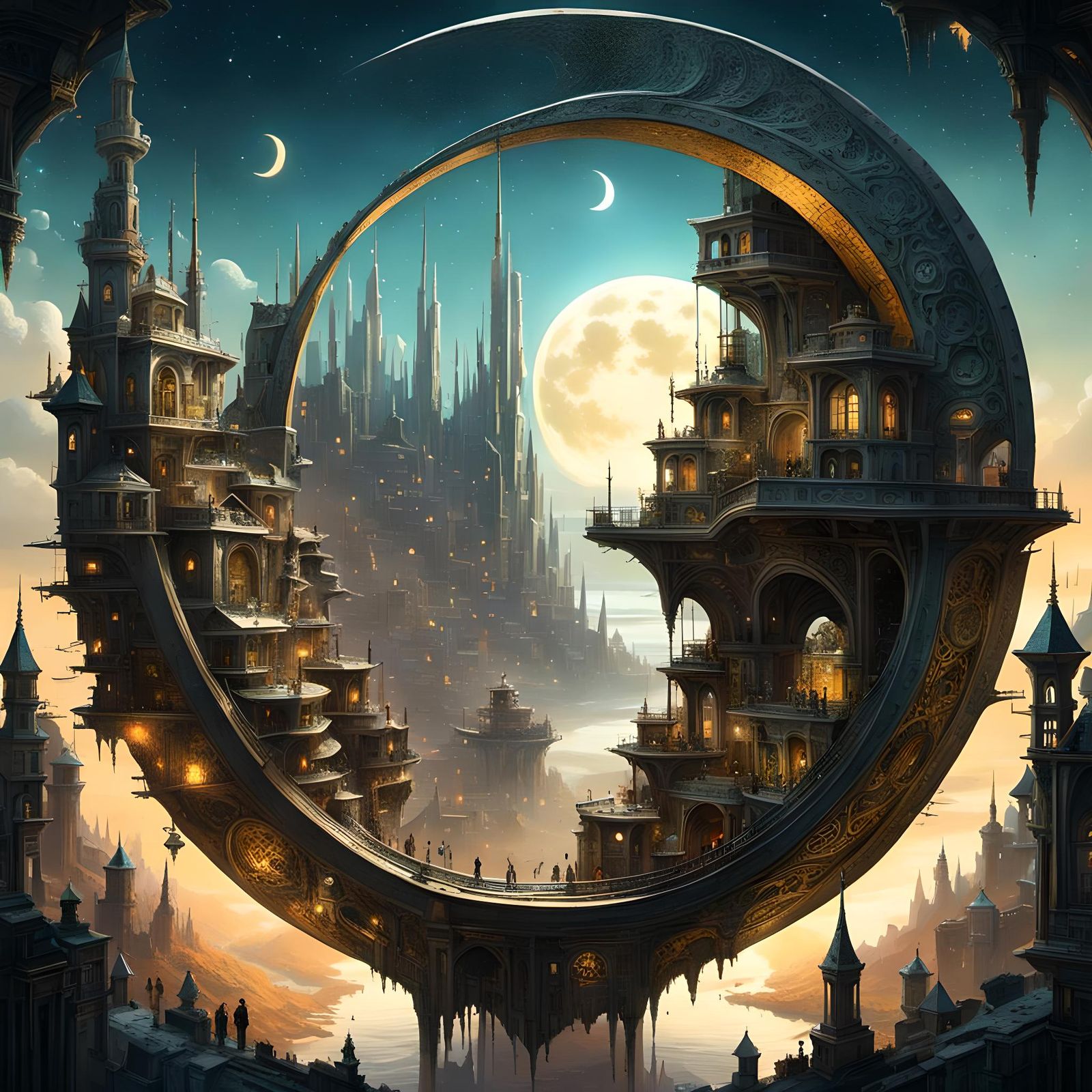 Surreal Cubic Moon City in Space