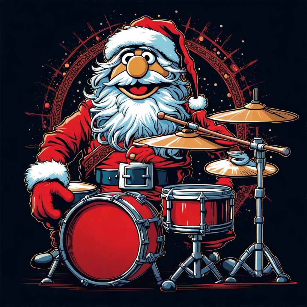 Muppet Santa Drummer T-Shirt Vector Design