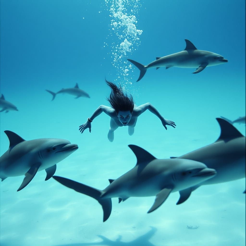 Blue Avatar Swims with Dolphins & Sharks in Cinematic Scene