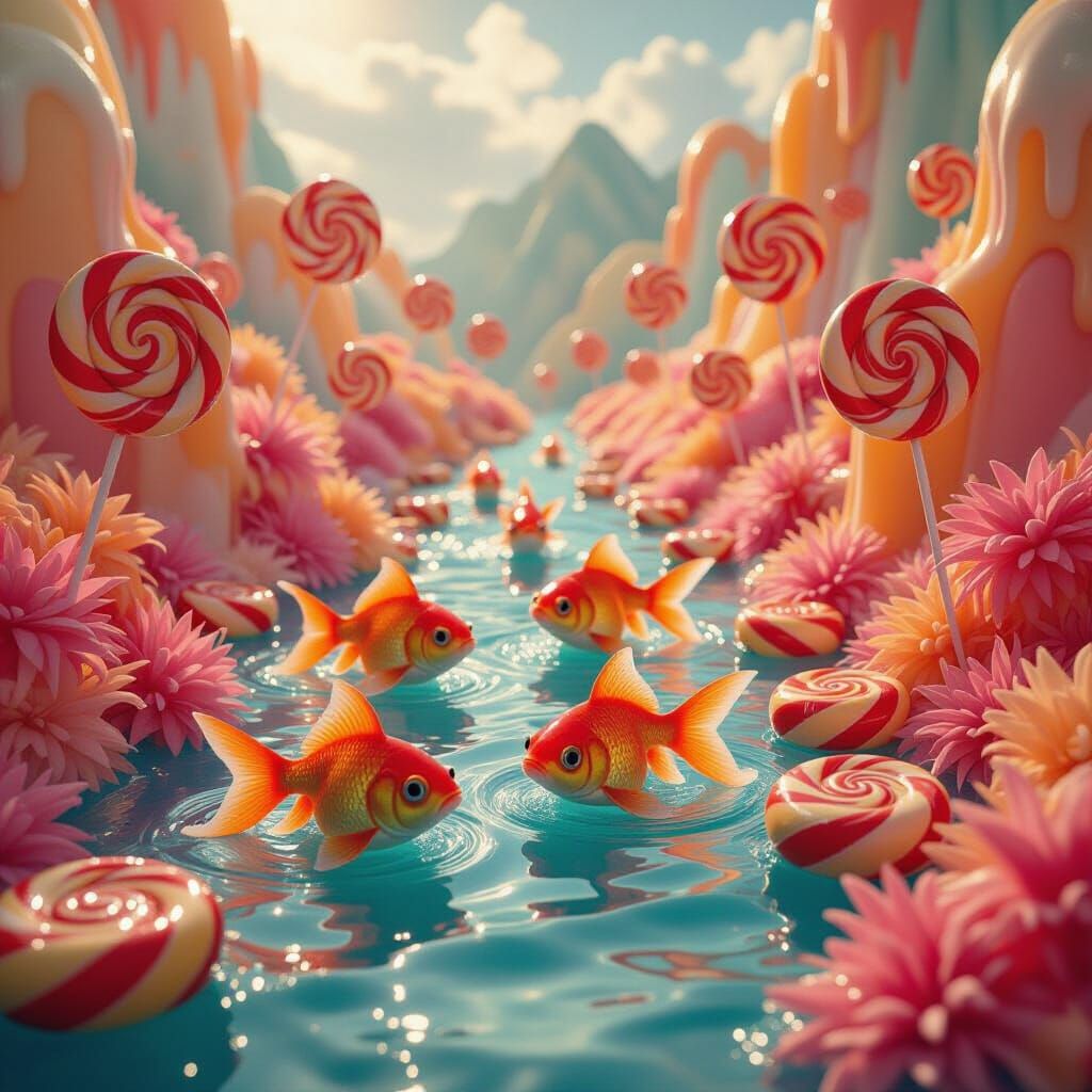 Racing Goldfish in a Melting Lollipop Valley