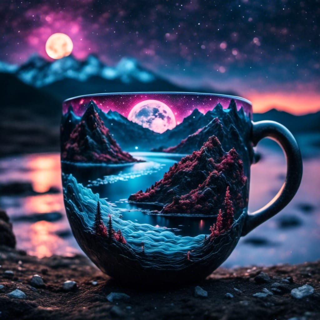 Moonlit Waves Reflected in Cup: Sparkle Effect