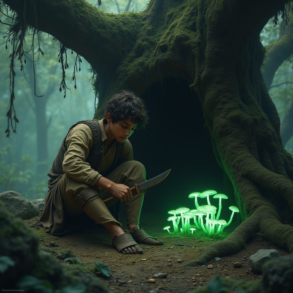 Adolescent Survivor Crafts Hidden Shelter Under Ancient Tree...