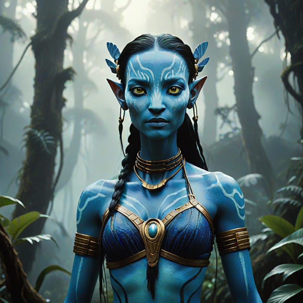 Ethereal Na'vi Goddess in Luminescent Attire