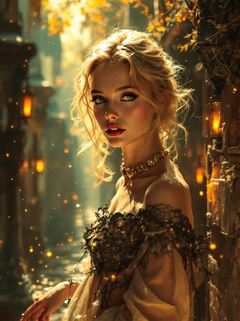 Pin-Up Woman in Ethereal Golden Light