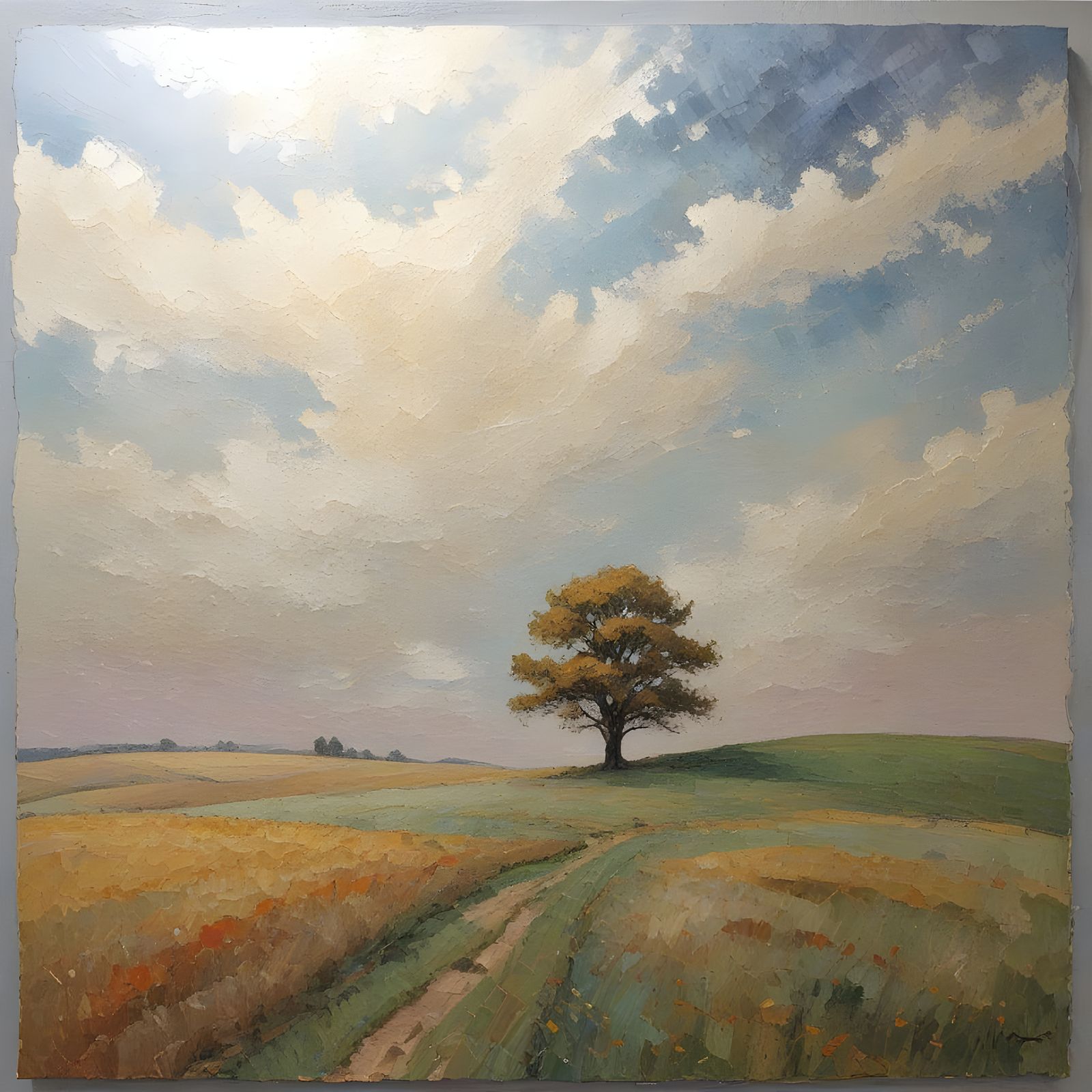 Lone Tree on Hill in Post-Impressionist Impasto Style