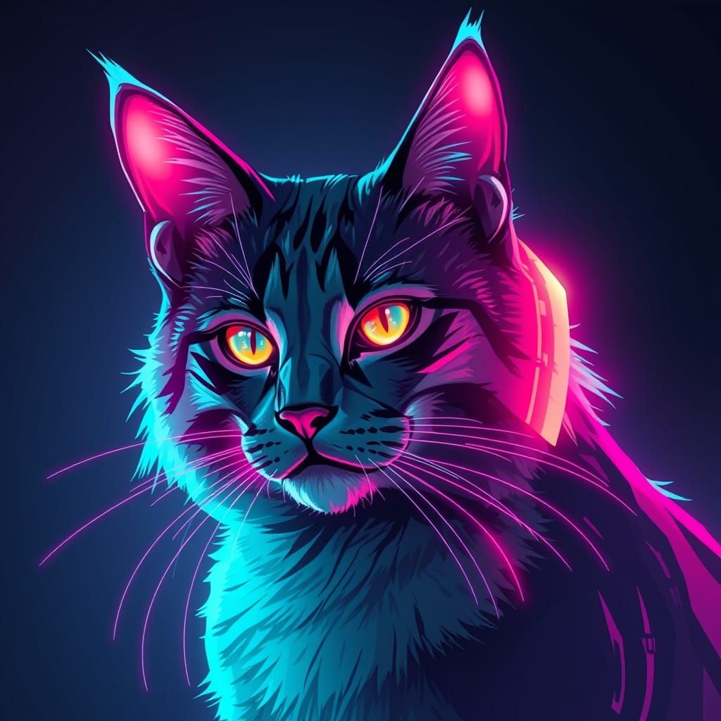 Cyberpunk Feline in Neon Cityscape