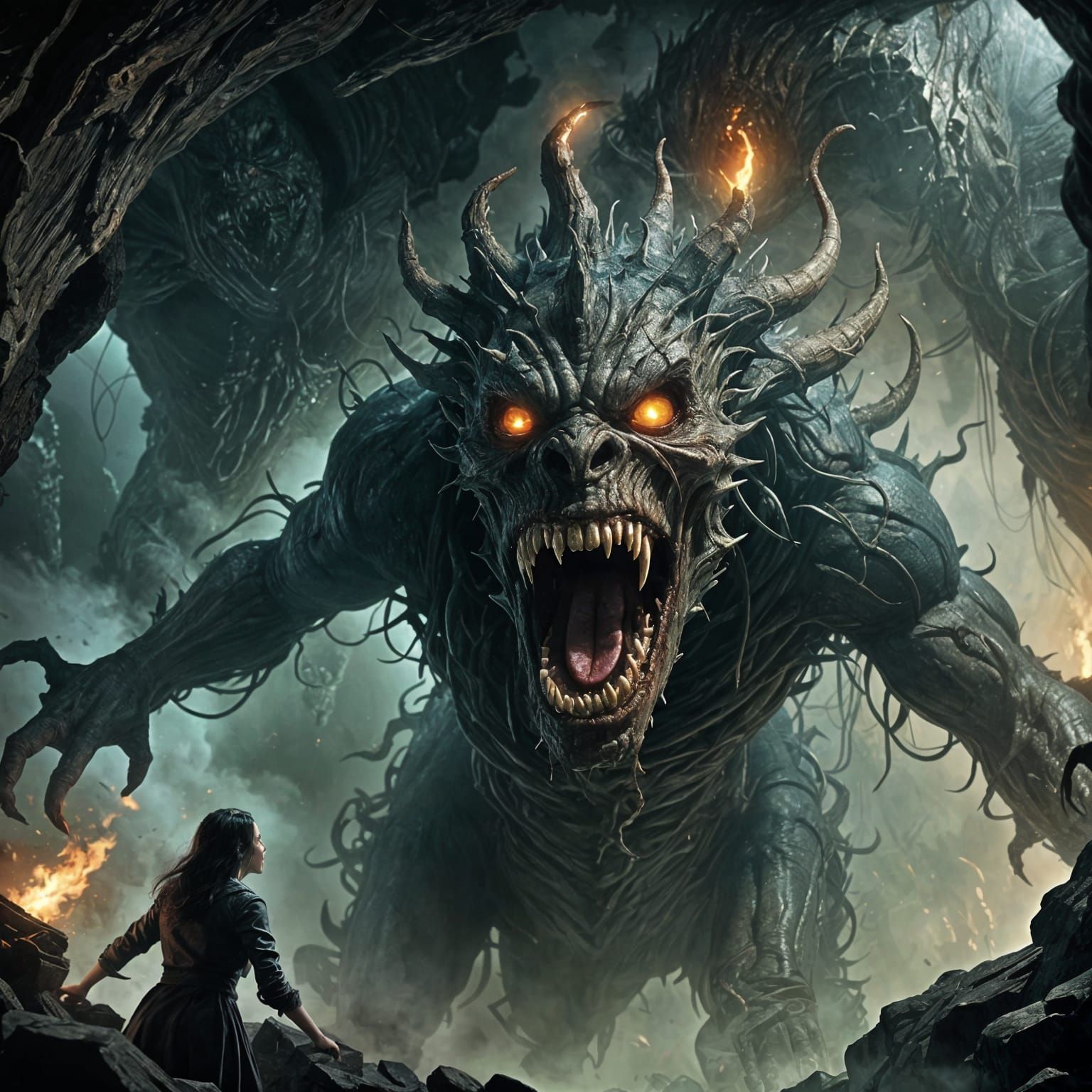 Sinister Monster Devouring a Woman