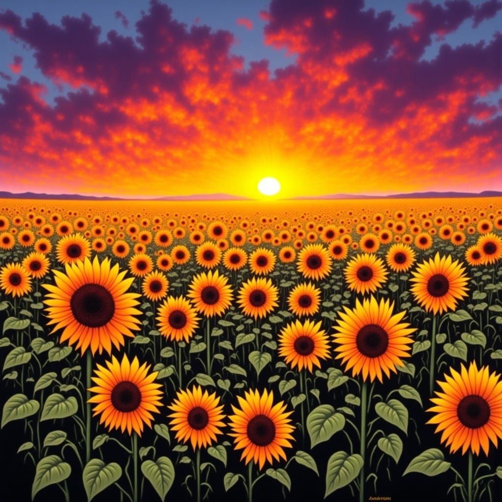 Sunflower Sunset in Digital Collage Style