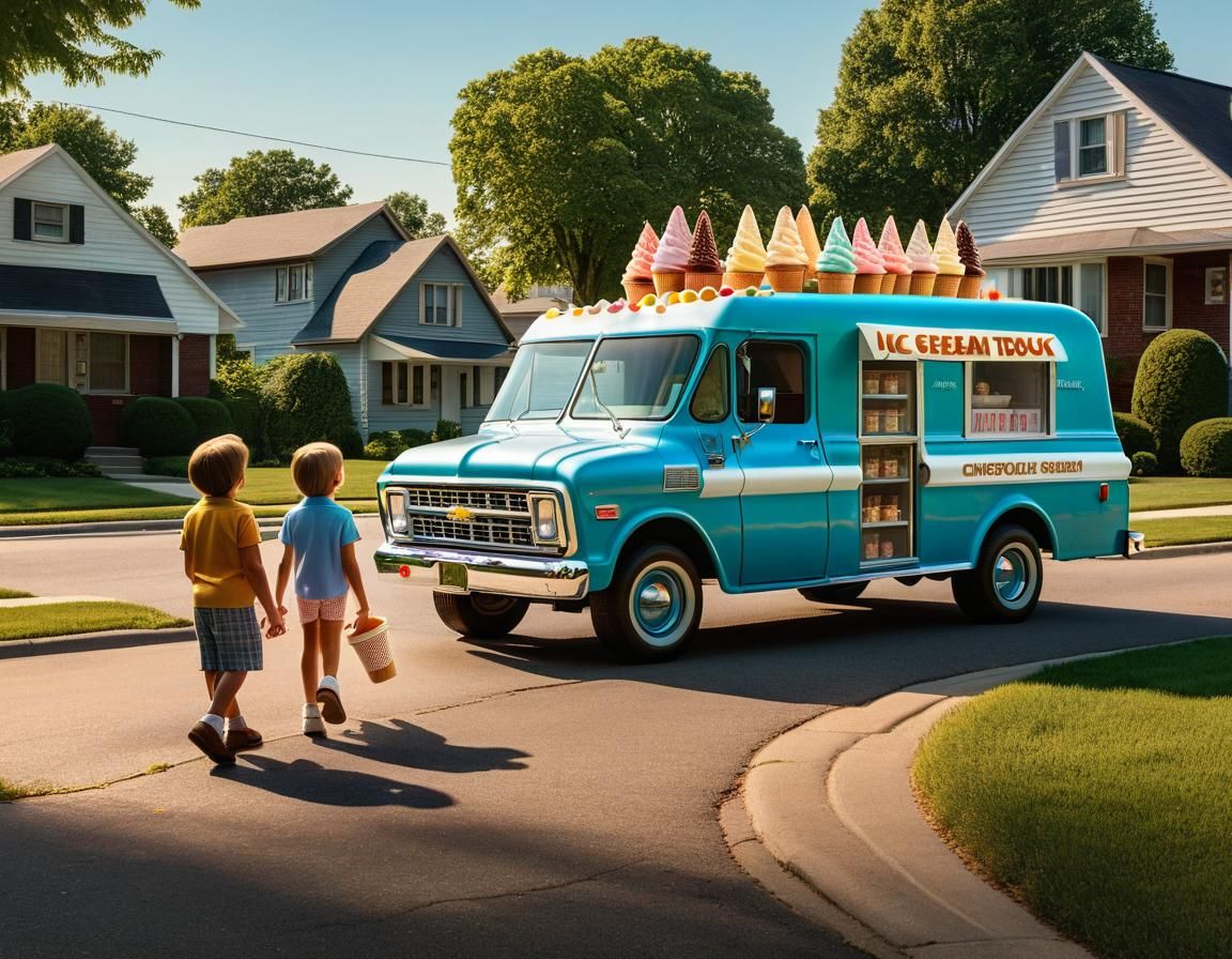 1970s Ice Cream Truck on Suburban Street