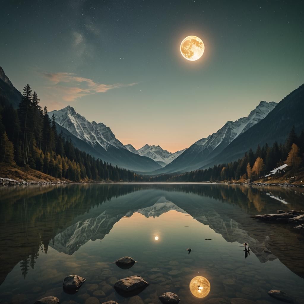 Serene Mountain Lake Scene at Golden Hour