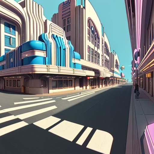 Retro-Futuristic Main Street in Art Deco Style