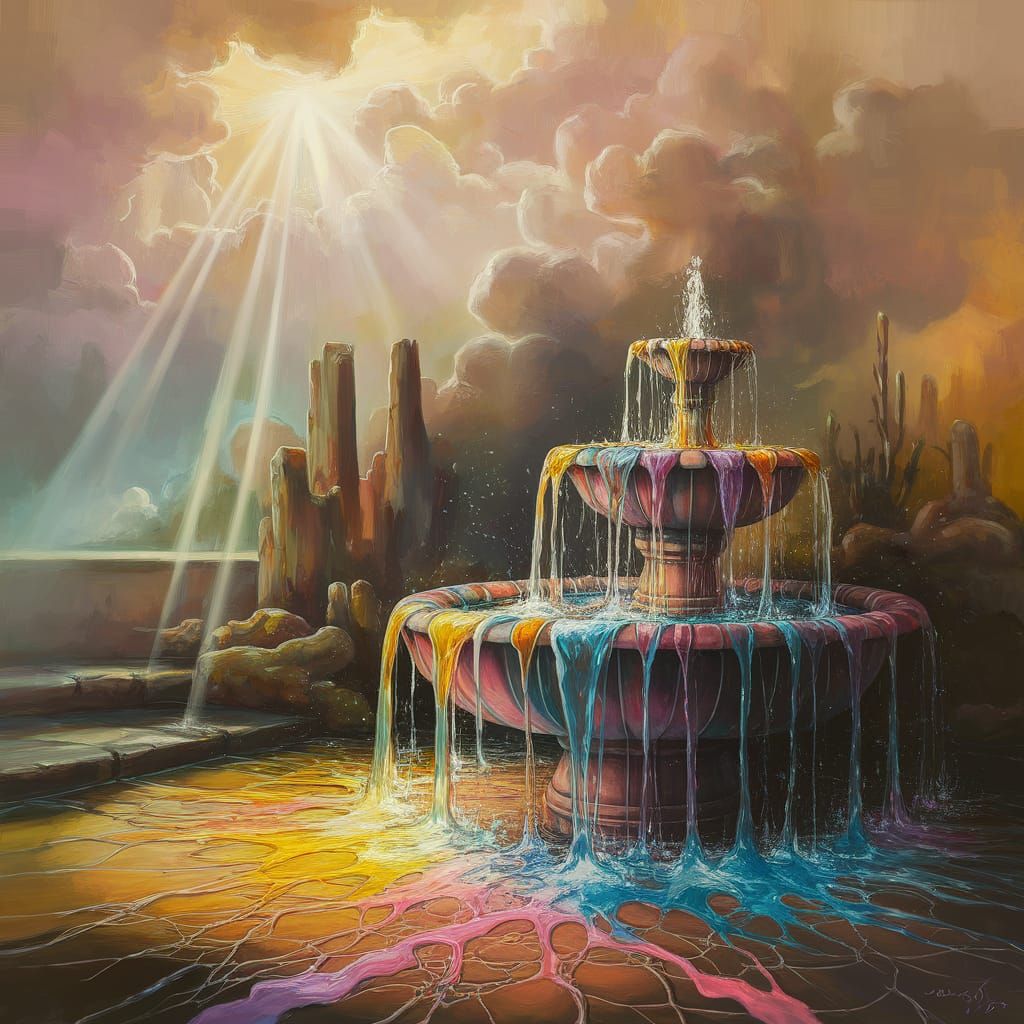 Surreal Fountain of Light in Expressive Style