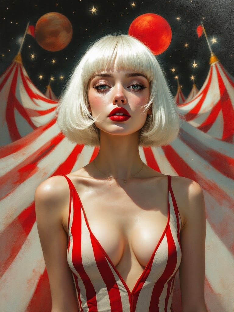 Woman in Art Nouveau Style with Striped Backdrop