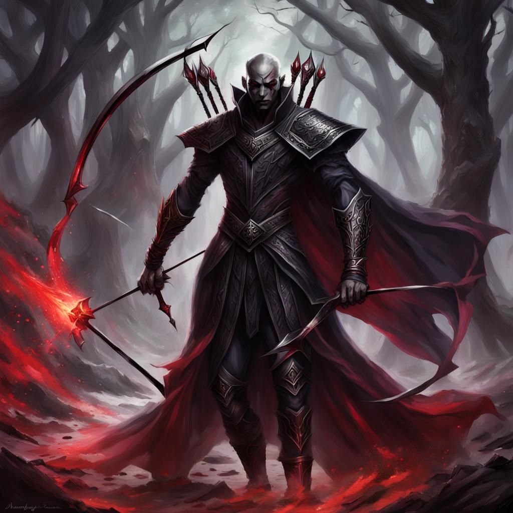 Dark Elf Archer in Hyperrealistic Splash Art