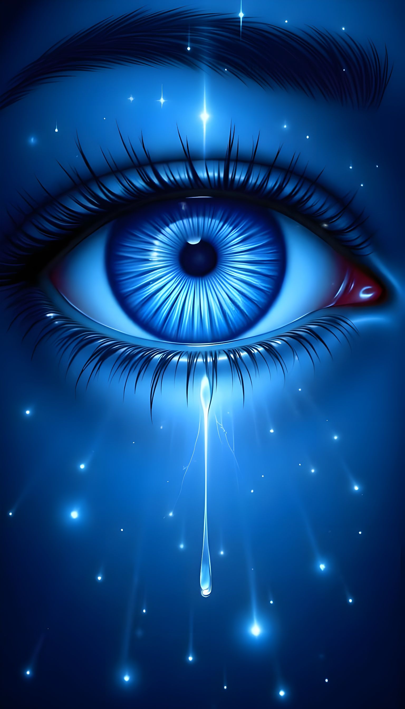 Stunning Bright Blue Eye Crying with Starburst Light